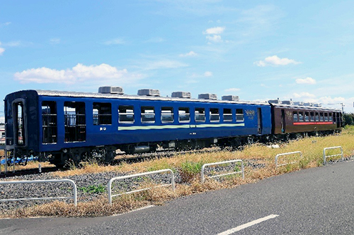 展望客車に改造された１２系客車
オハテ１２－１（茶色）とオハテ１２－２（青色）