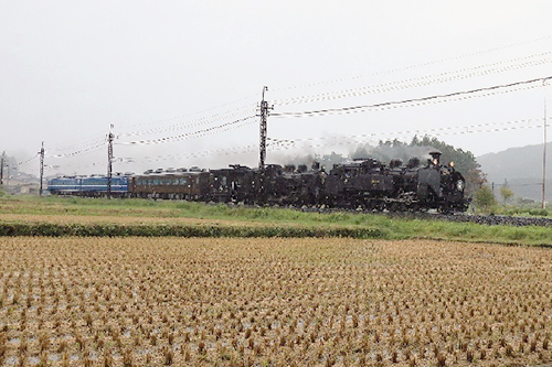 Ｃ１１－２０７号機を先頭にＣ１１－３２５号機を連結して、重連運転を行った