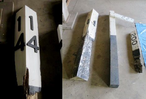 本年は一般作業として
記念館収容時に破損していた
キロポストの復元も行いました。
(左:復元後、右:収容時)